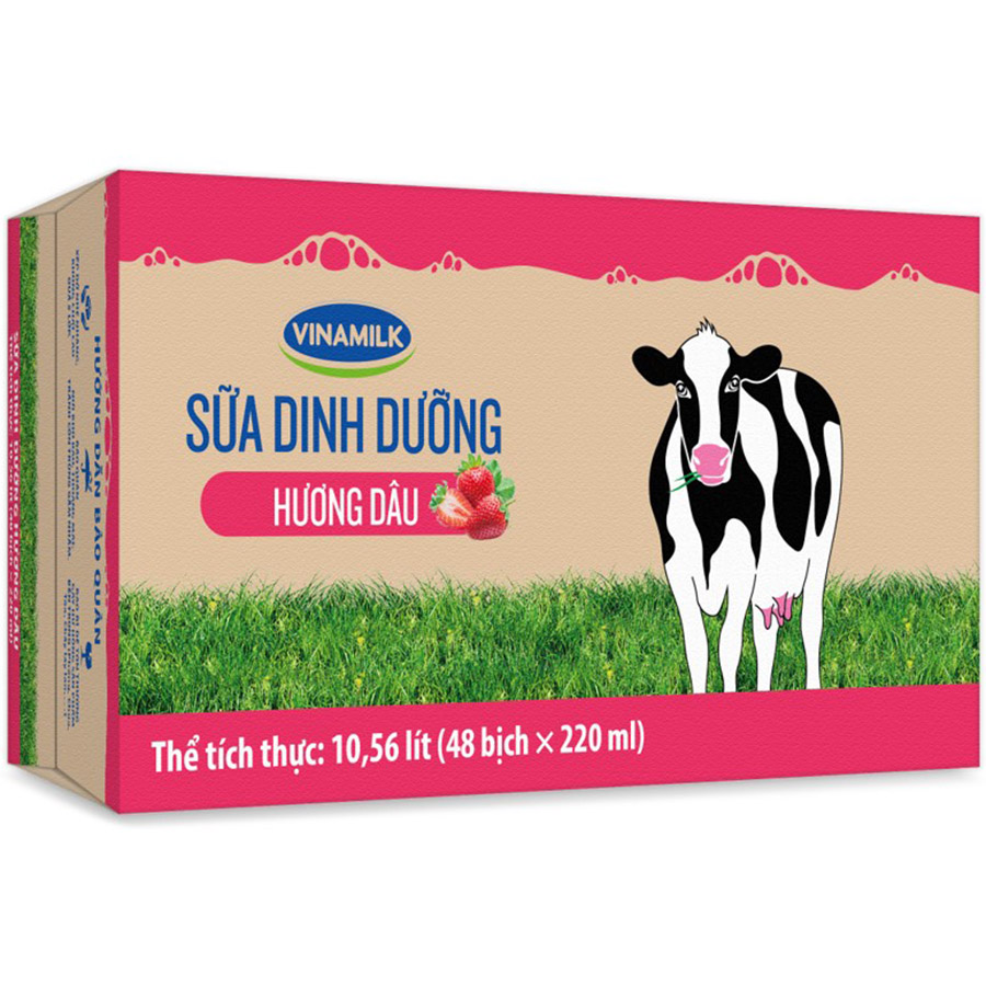 Thùng 48 Bịch Sữa Dinh Dưỡng Vinamilk Hương Dâu  (220ml / Bịch)