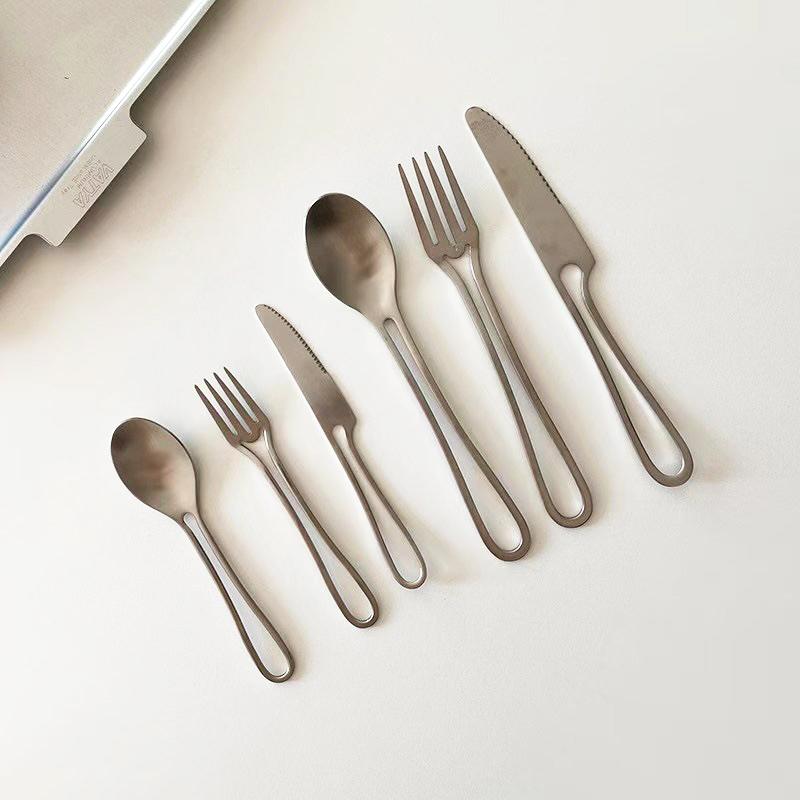 Ins Bộ Dao Kéo Inox Phẳng Bằng Tây Món Tráng Miệng Dĩa Thìa Bít Tết Dao Bánh Muỗng Bạc Bộ Phụ Kiện Nhà Bếp