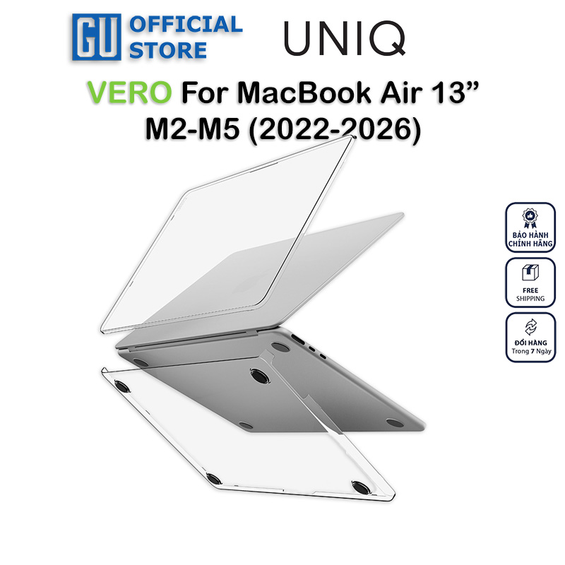 Ốp UNIQ VERO Cho MacBook Air 13inch M2-M5 (2022-2026) Trong Suốt Bảo Vệ Toàn Diện Tặng Kèm Phủ Phím Và Nắp Che Webcam Hàng Chính Hãng