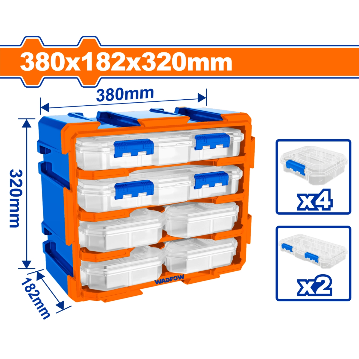 BỘ TỦ GỒM 2 HỘP NHỰA CHIA 13 NGĂN VÀ 4 HỘP NHỰA CHIA 6 NGĂN ĐỰNG LINH KIỆN 380X182X320M M WTB8346 WADFOW - HÀNG CHÍNH HÃNG