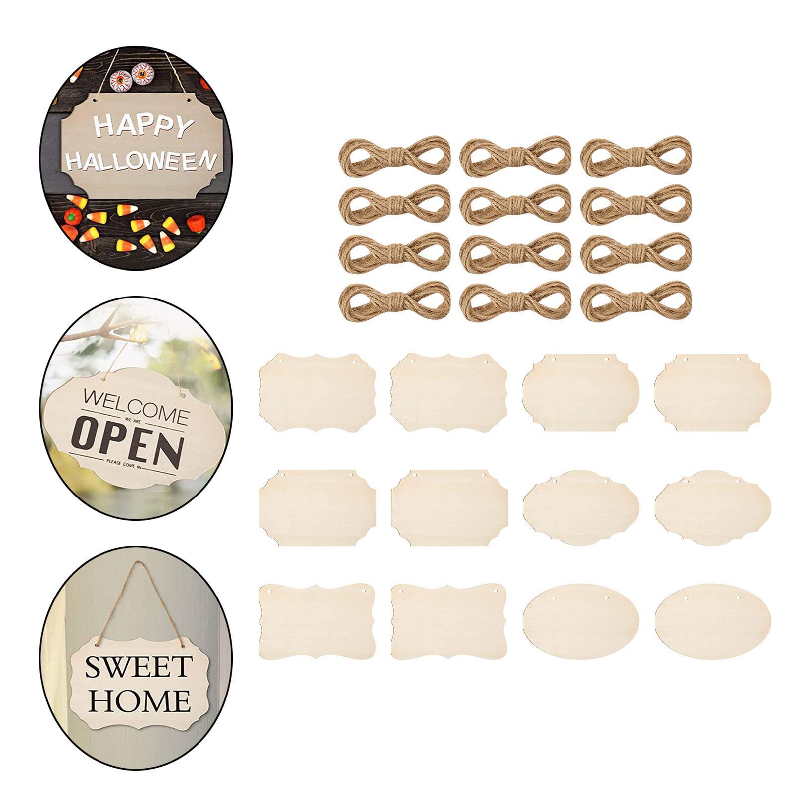 12 Pieces Unfinished Hanging DIY Blank Wooden Plaque for Bar Party