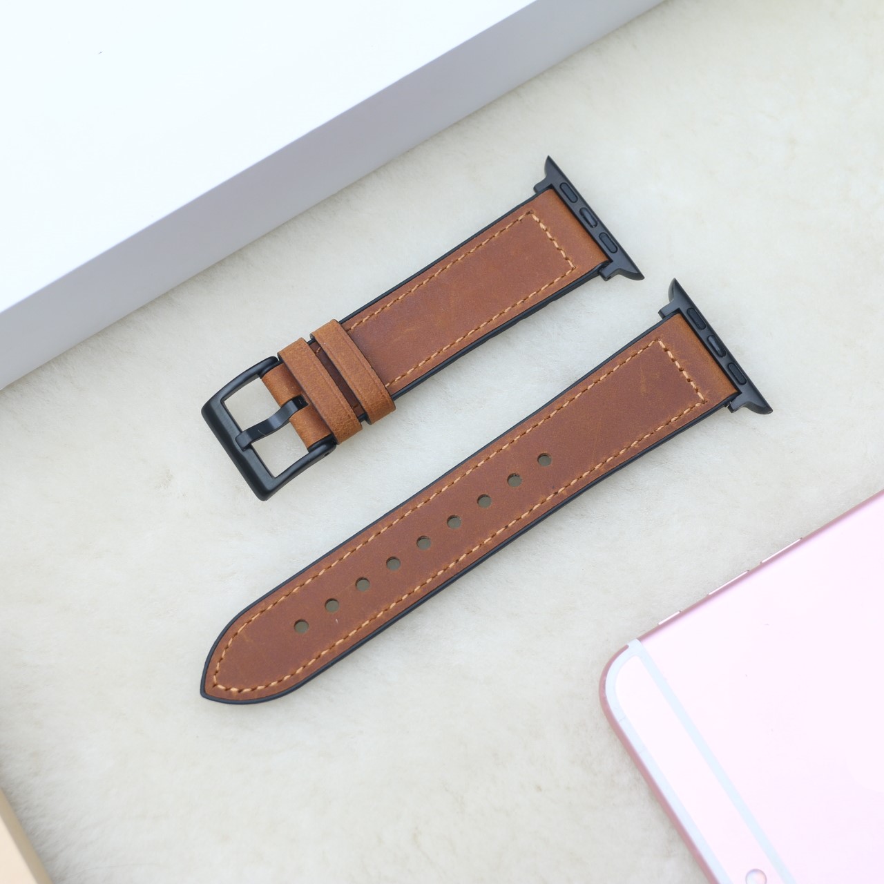 Dây da sáp dầu Vintage thay thế cho Apple watch hộp gỗ cao cấp- Hàng nhập khẩu