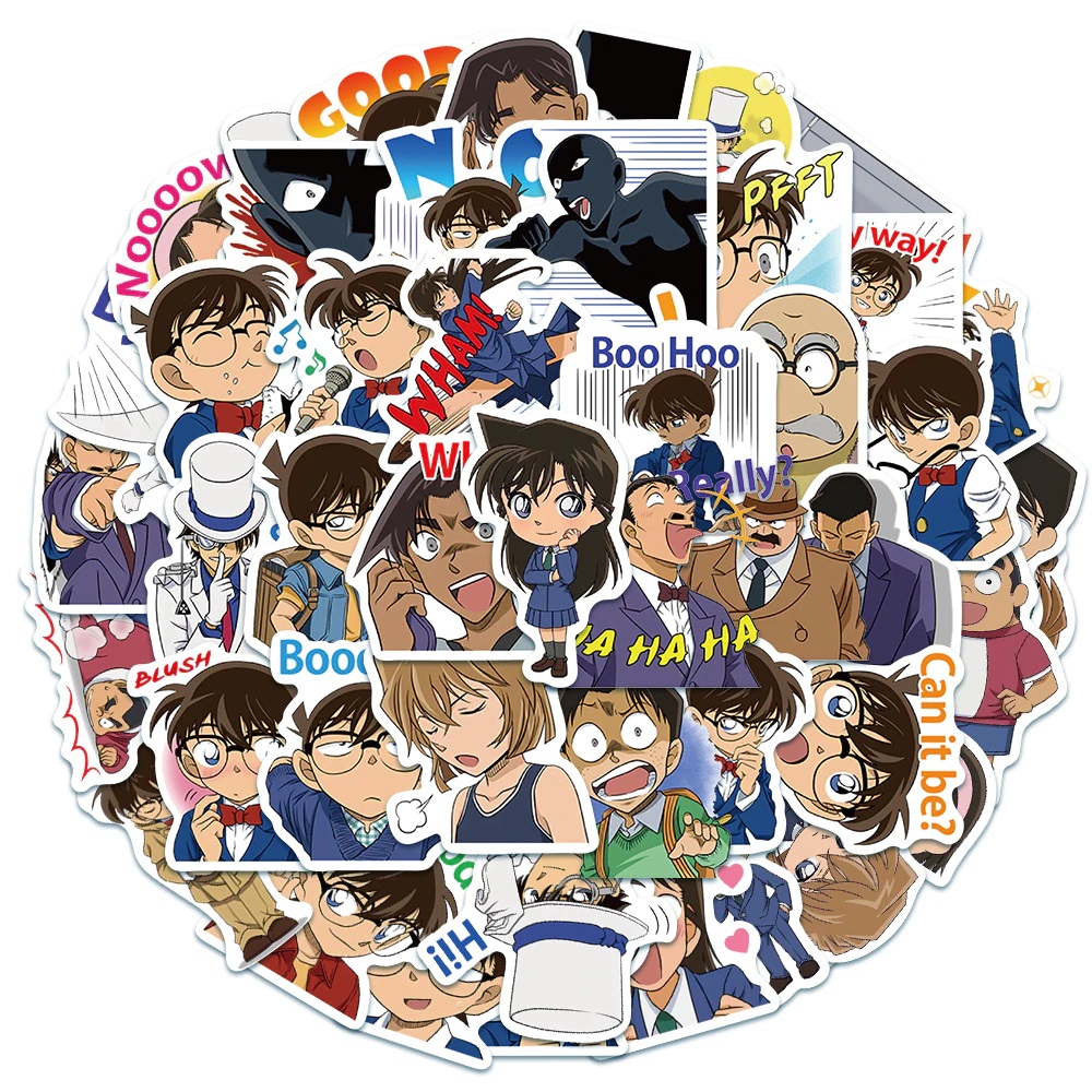 Bộ Sticker Anime Manga Thám tử lừng danh Conan trọn bộ decal trang trí mũ bảo hiểm, laptop, ván trượt. vali