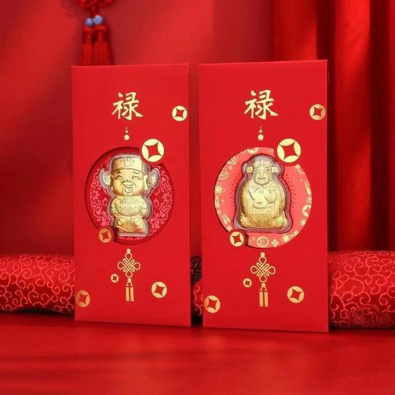 Bao lì xì NHUNG thần tài cao cấp mạ vàng 24K