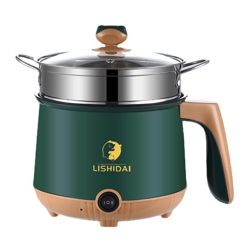 Nồi lẩu mini đa năng, ca nấu mì 18cm 2 nấc nhiệt kèm giá hấp, đế chống dính, chiên xào, hấp, luộc, ăn lẩu tiện dụng