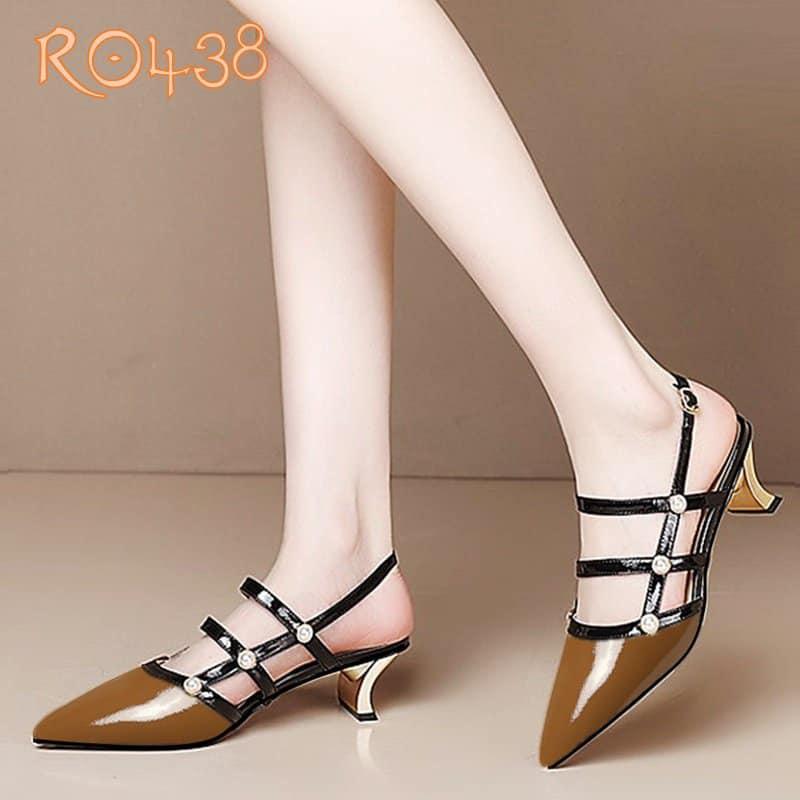 Giày sandal nữ cao gót 5 phân hàng hiệu rosata màu nâu ro438 - HÀNG VIỆT NAM CHẤT LƯỢNG QUỐC TẾ