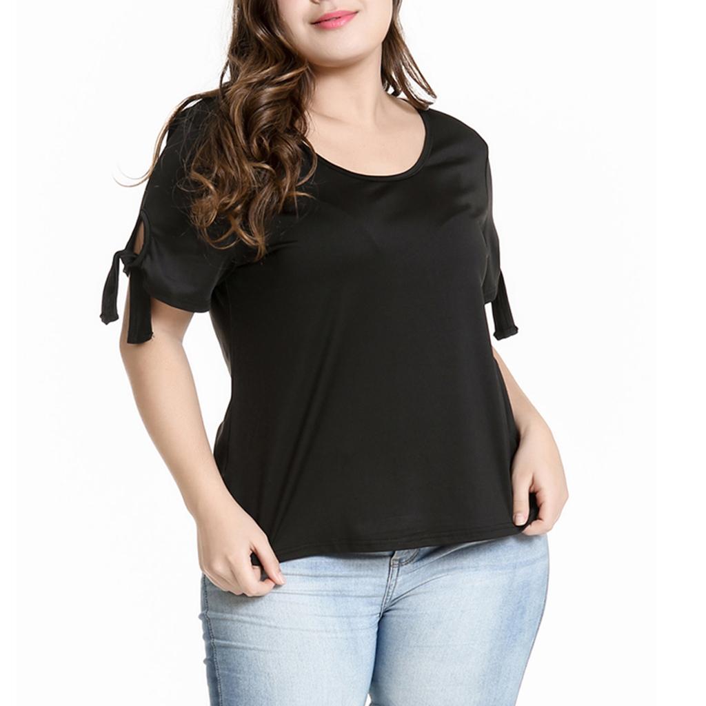 Womens Plus Size Short Sleeve T-Shirt Solid Color Loose Shirt for Summer