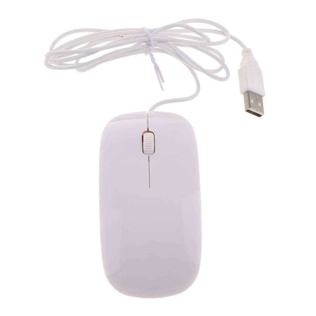 Thin Slim USB Optical Wired Mouse for PC Laptop Windows Apple- White