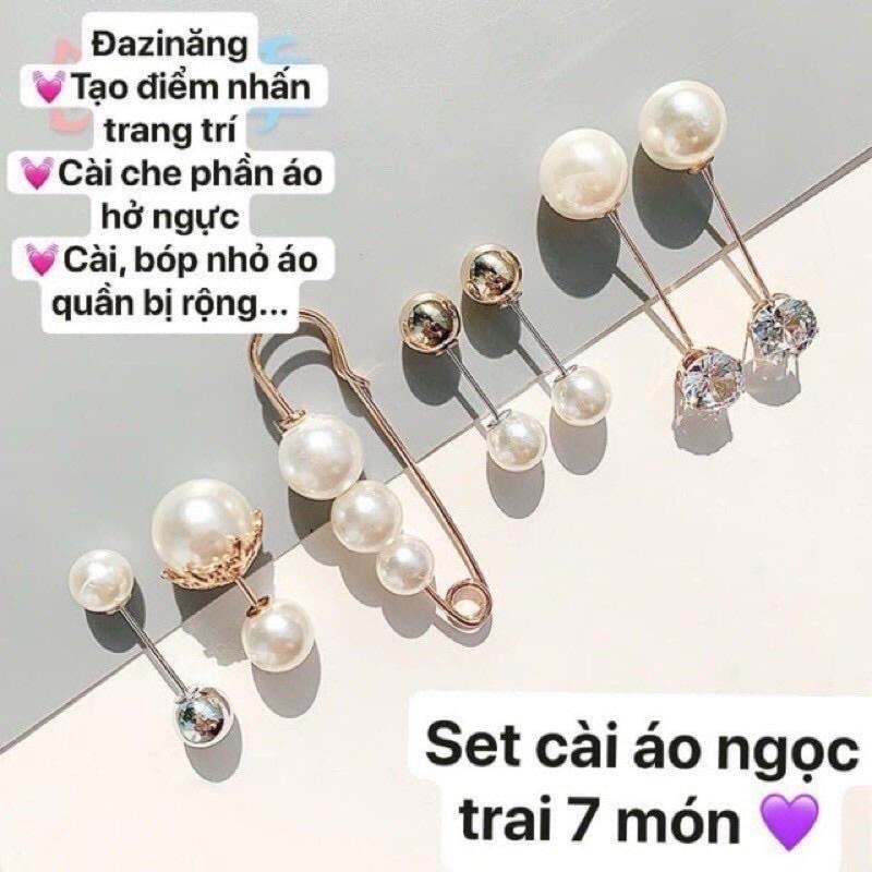 Set cài áo, gim quần áo đính ngọc trai nhân tạo 7 món đa năng siêu xinh - HANA Store