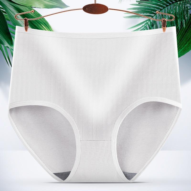 Quần lót nữ CẠP CAO cotton gân tăm, ôm dáng, mềm mịn thoáng Khí, thấm hút mồ hôi tốt, vải dày dặn Women Trắng - Da