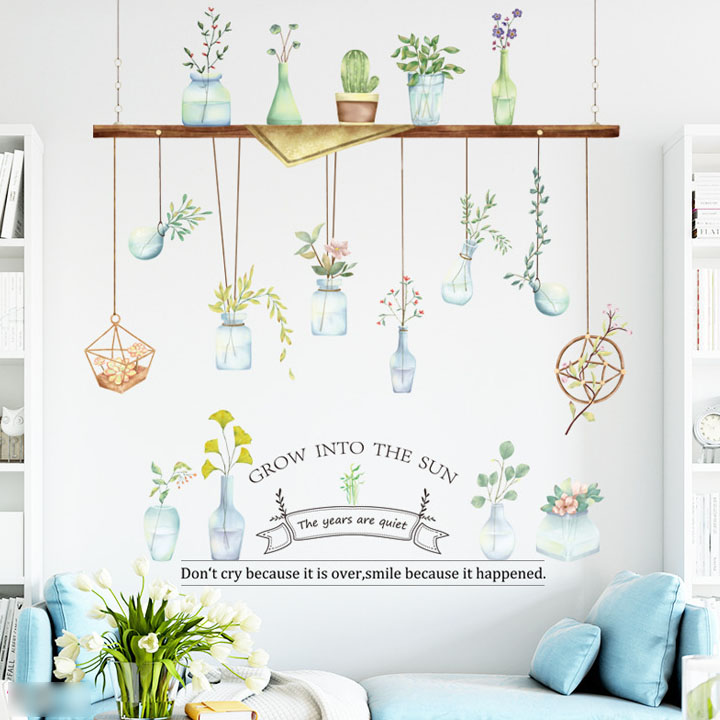 Decal dán tường trang trí phòng khách, quán cafe- Kệ cây- mã sp DLV59