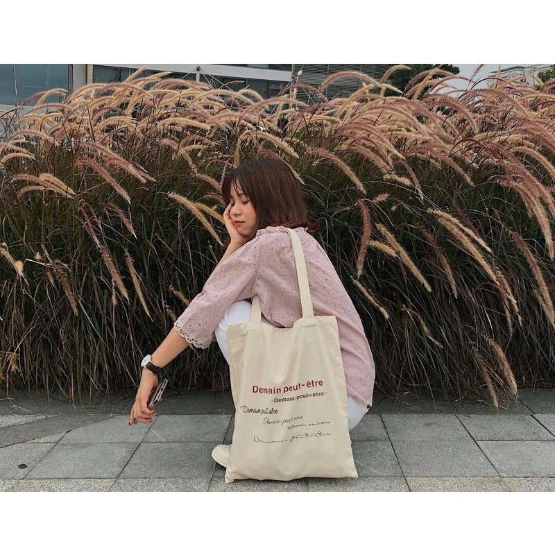 Túi tote canvas vải túi tote vải trắng ngà ulzzang vintage