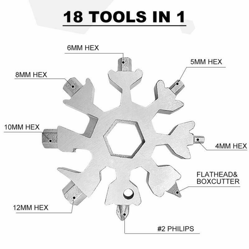 18 In 1 Stainless Steel Snowflake  Keychain  Tool