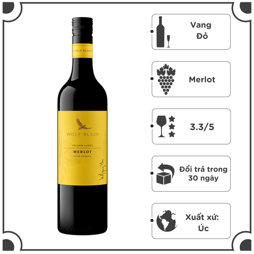Rượu vang đỏ Úc Wolf Blass Yellow Label Merlot 750ml 13,5% - Không hộp