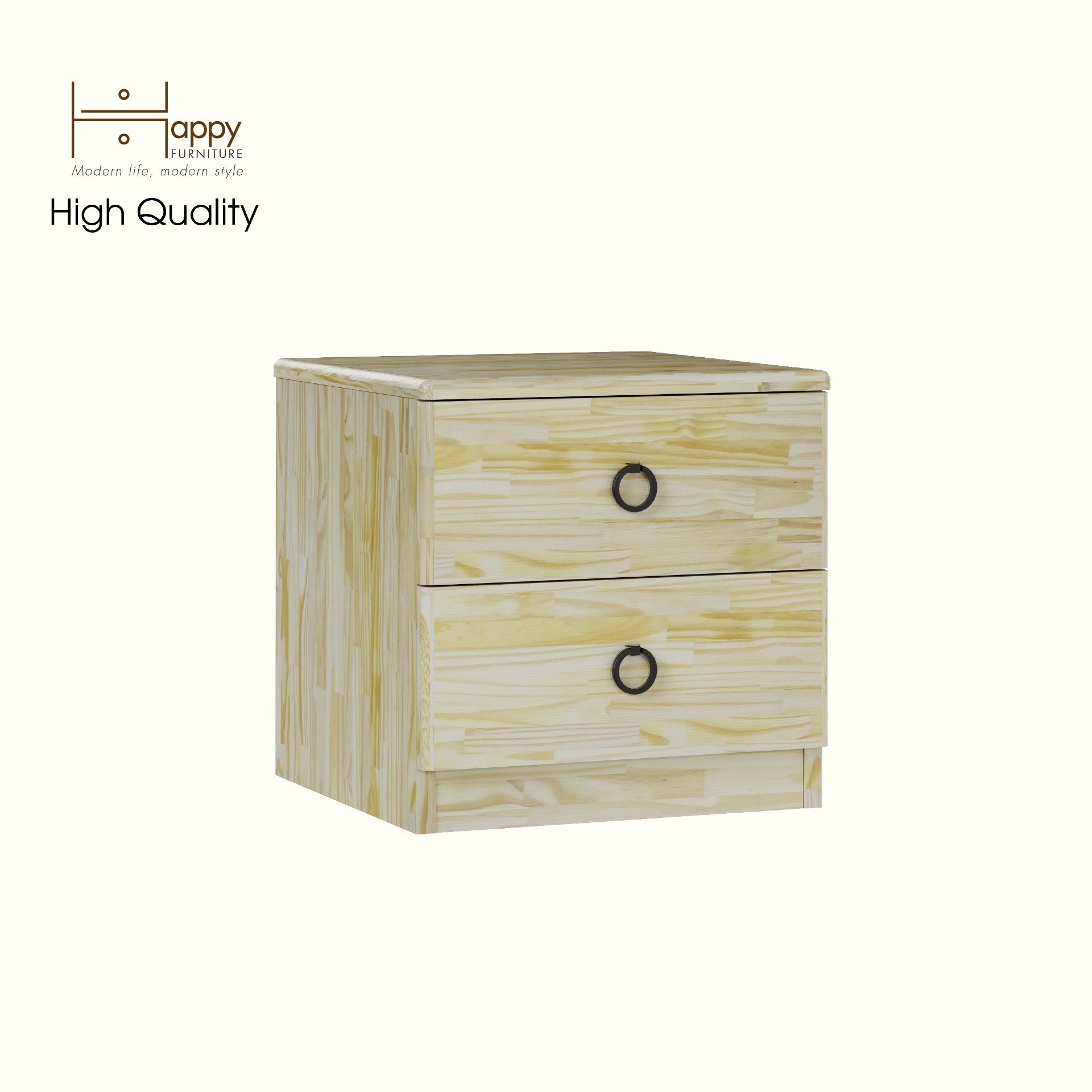 HAPPY FURNITURE , gỗ tự nhiên , Táp đầu giường 2 ngăn kéo - YANNA , THK_184 , 40cm x 40cm x 40cm