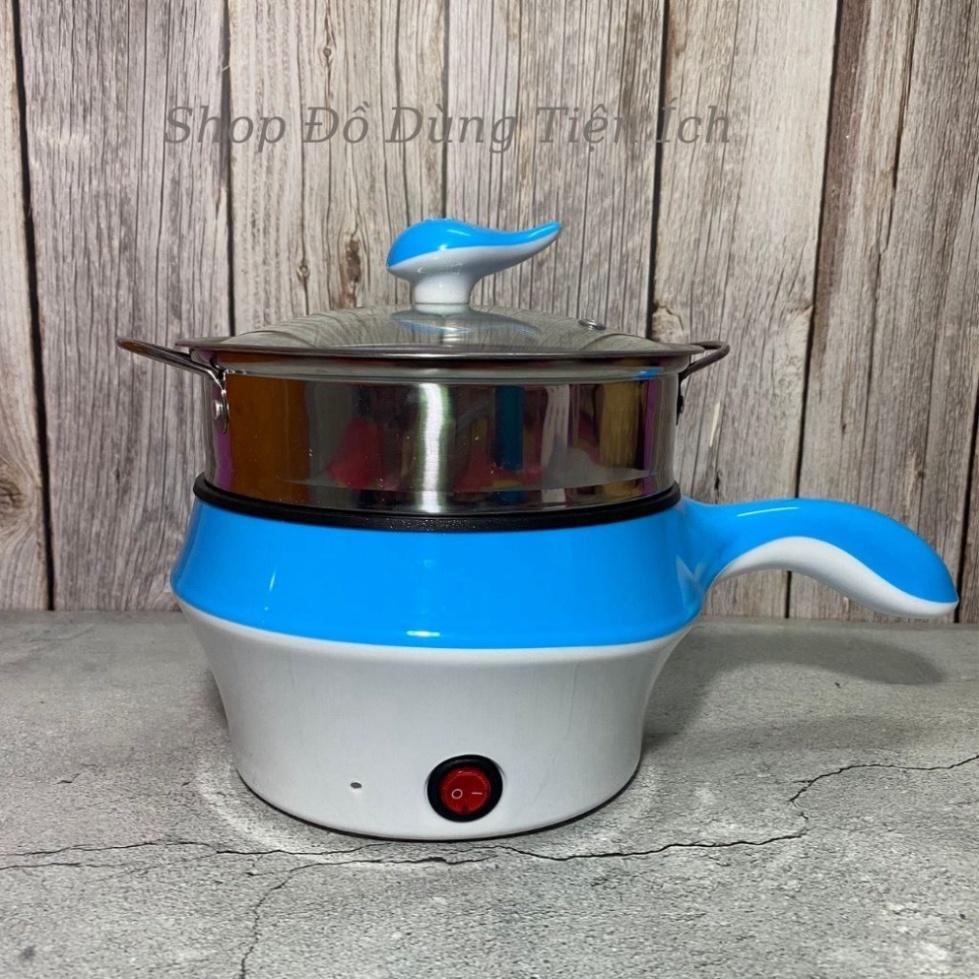 Ca Nấu Mì, Nồi Nấu Lẩu Mini Có Tay Cầm 18cm, Nồi Nấu Hấp 2 Tầng, Nồi Nấu Siêu Tốc Đa Năng - Tặng Kèm Vỉ Hấp Đa Năng