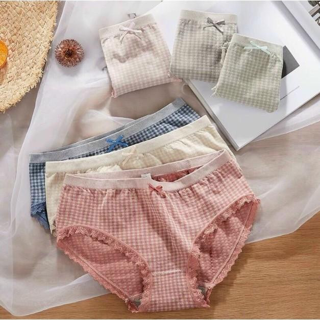 MỚI*ĐƯỢC CHỌN MÀU- Quần lót cotton kẻ nơ kháng khuẩn CHỐNG VIÊM - CHILLHOUSE