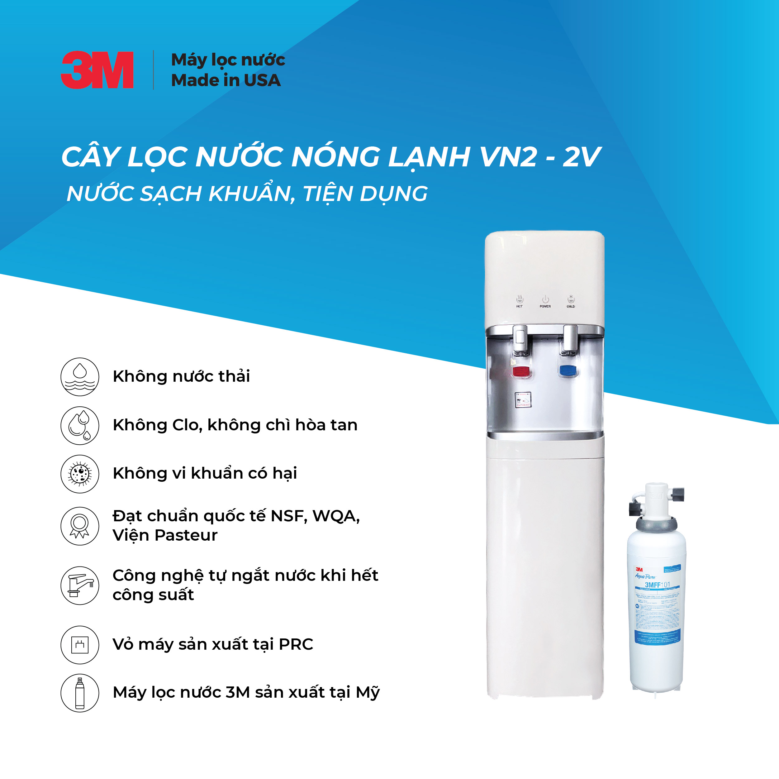 Máy lọc nước nóng lạnh VN2-2V ( Dùng lọc 3M FF100 )  - hàng chính hãng