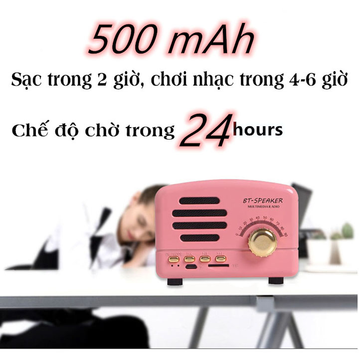 Loa bluetooth mini giá siêu rẻ di động cổ điển BT01 vân gỗ retro dễ thương decor phòng , Loa BT Speaker âm thanh trầm cực hay