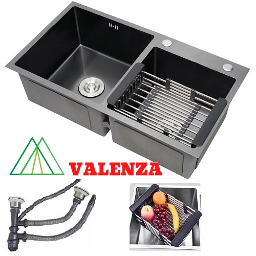 Chậu rửa chén bát inox 304 nano kháng khuẩn Valenza cao cấp 8245 kèm bộ xả chậu rổ inox