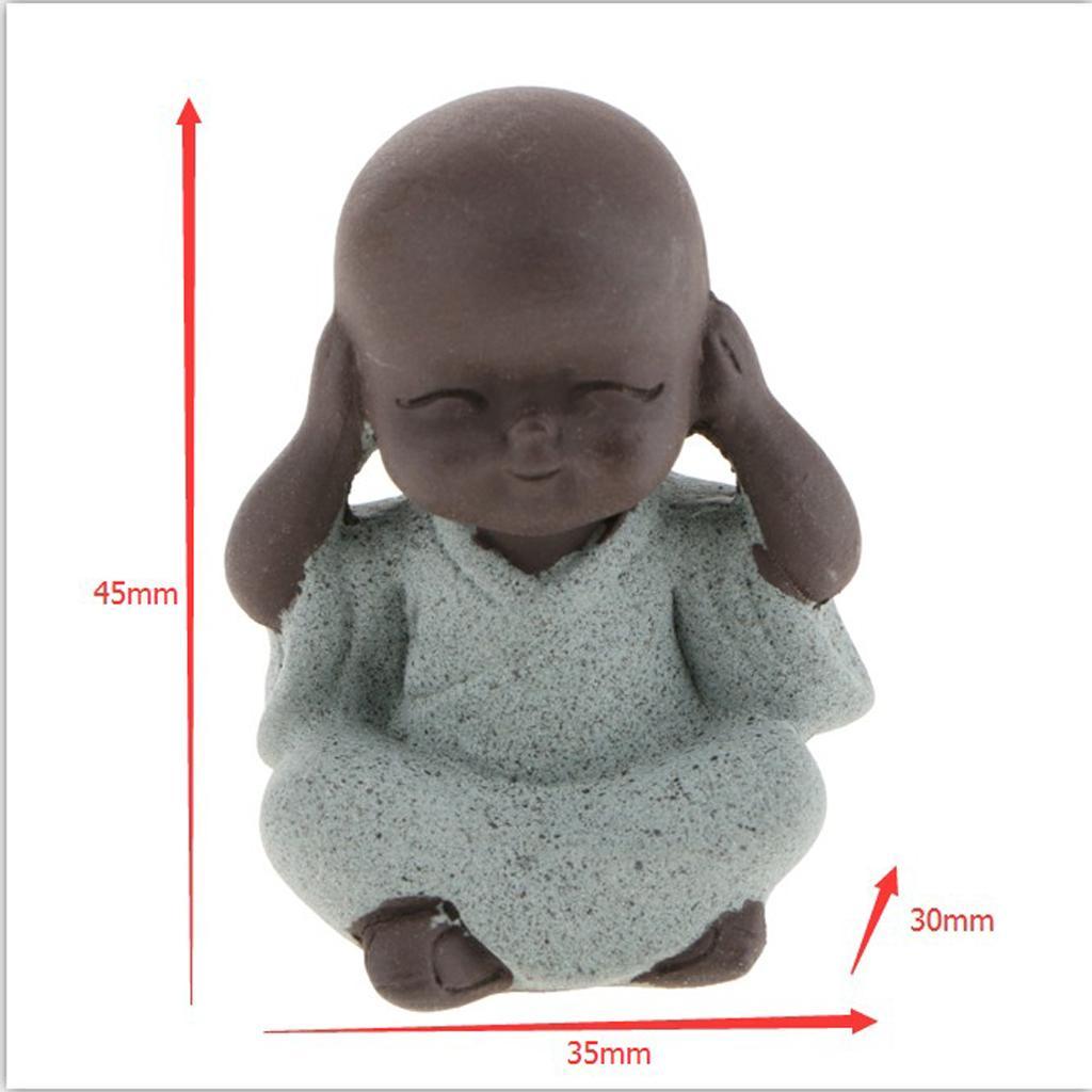 3X Ceramic Small Buddha Statue Monk Figurine Tea pet Decorative Ornaments Blue