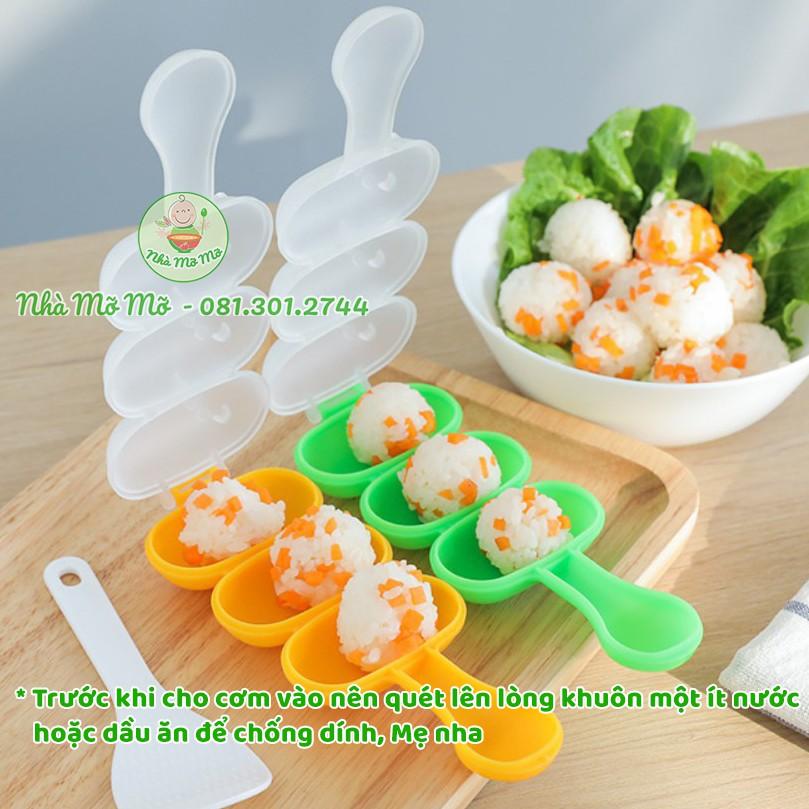 Khuôn lắc cơm bento tạo hình tròn 3 viên kèm thìa - Nhà Mỡ Mỡ