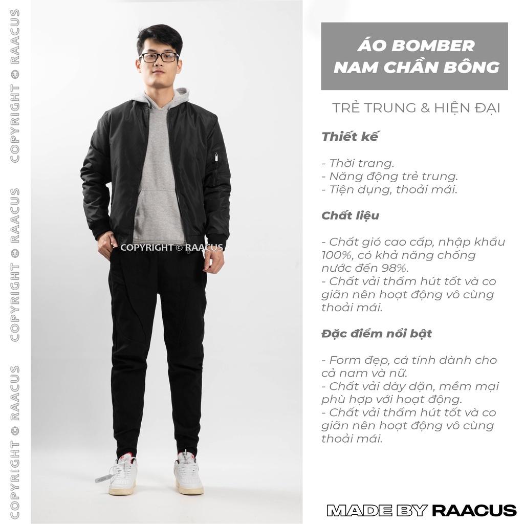 Áo khoác bomber nam gió chần bông 5mm RAACUSSTORE, áo khoác gió nam chống nước 98% -D1AK345