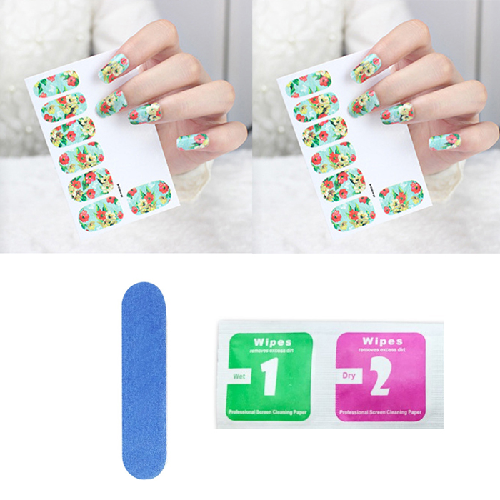 Bộ sticker dán móng tay 3D họa tiết (Kèm dũa và khăn)