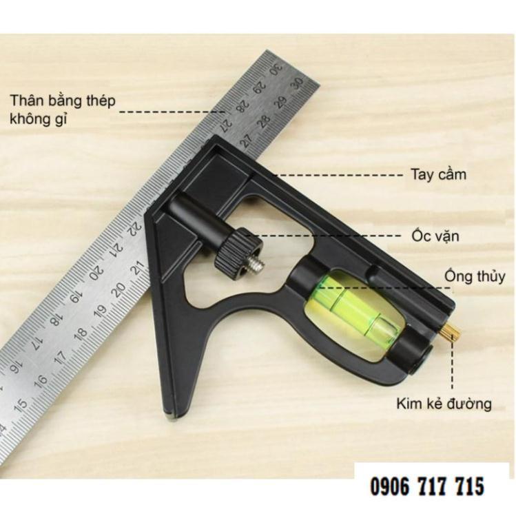 Thước ke góc vuông góc 45 độ đa năng 30cm dùng đo độ sâu, canh thẳng, canh góc