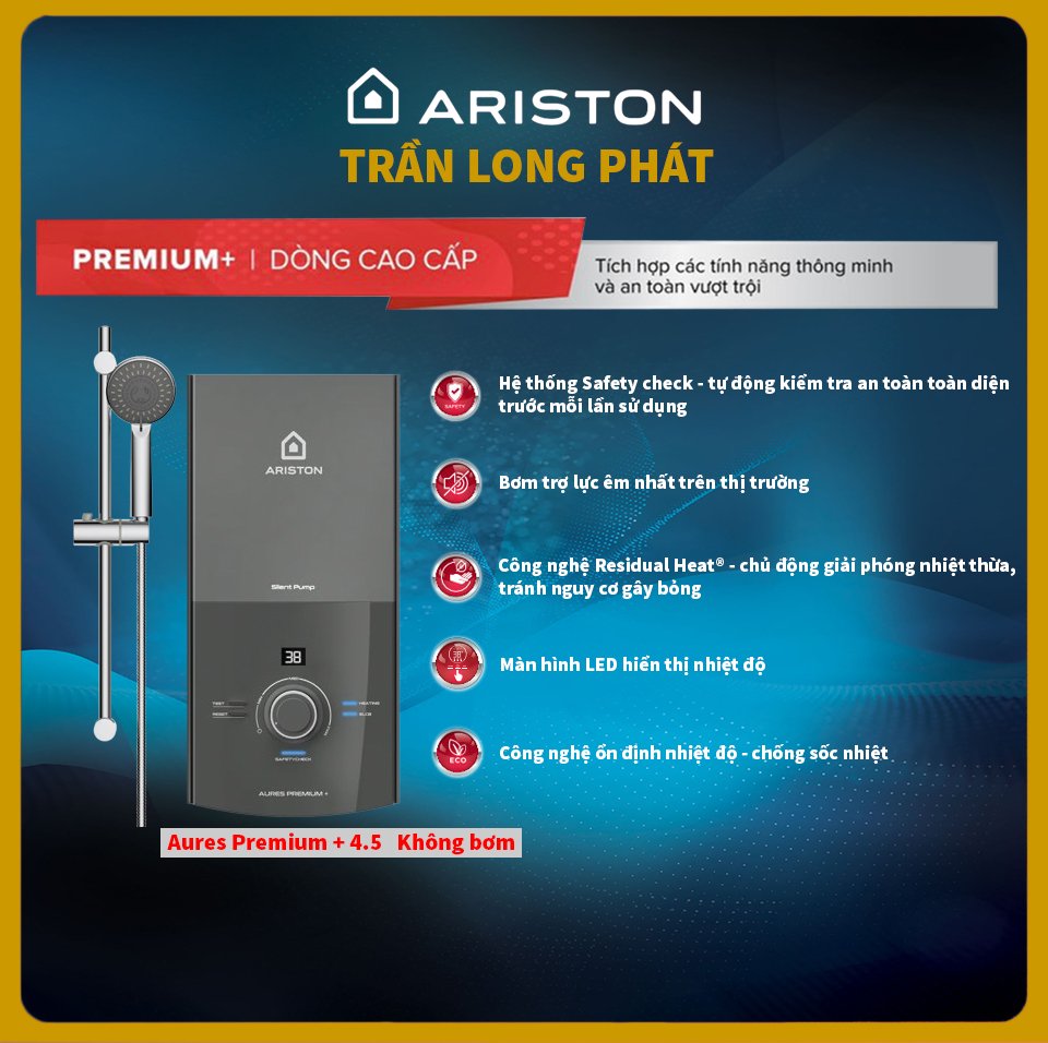 Máy nước nóng trực tiếp Ariston AURES PREMIUM + 4.5 - Hàng chính hãng