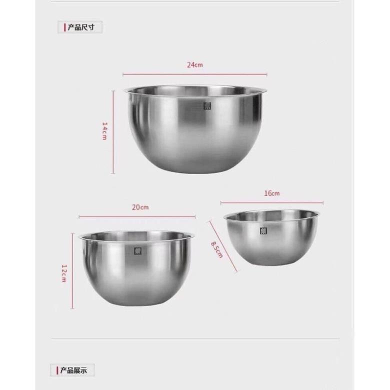 Set 3 Âu Trộn Bột Làm Bánh, Đánh Trứng Chất Liệu Inox Cao Cấp