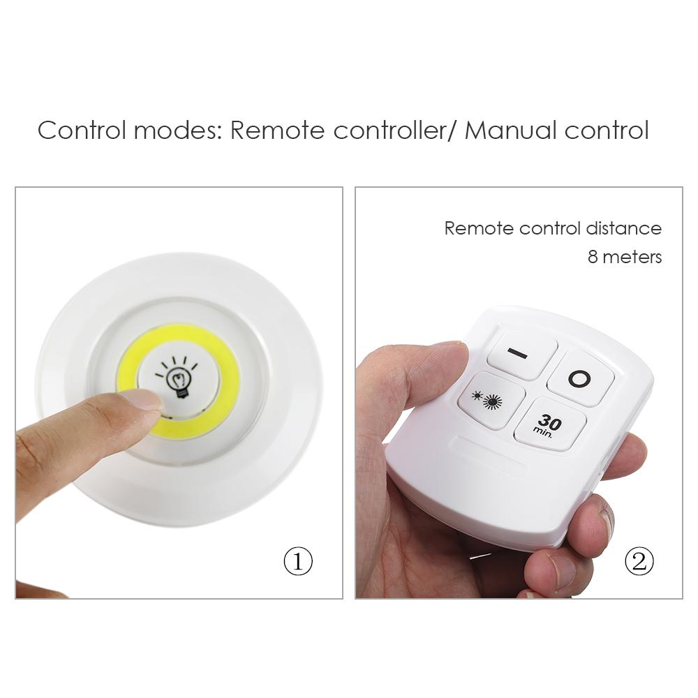 4.5v 1W COB LED Puck Light 6 Pack with Remote Controller Brightness Adjustable Wireless Dimmable Touch Sensor Control