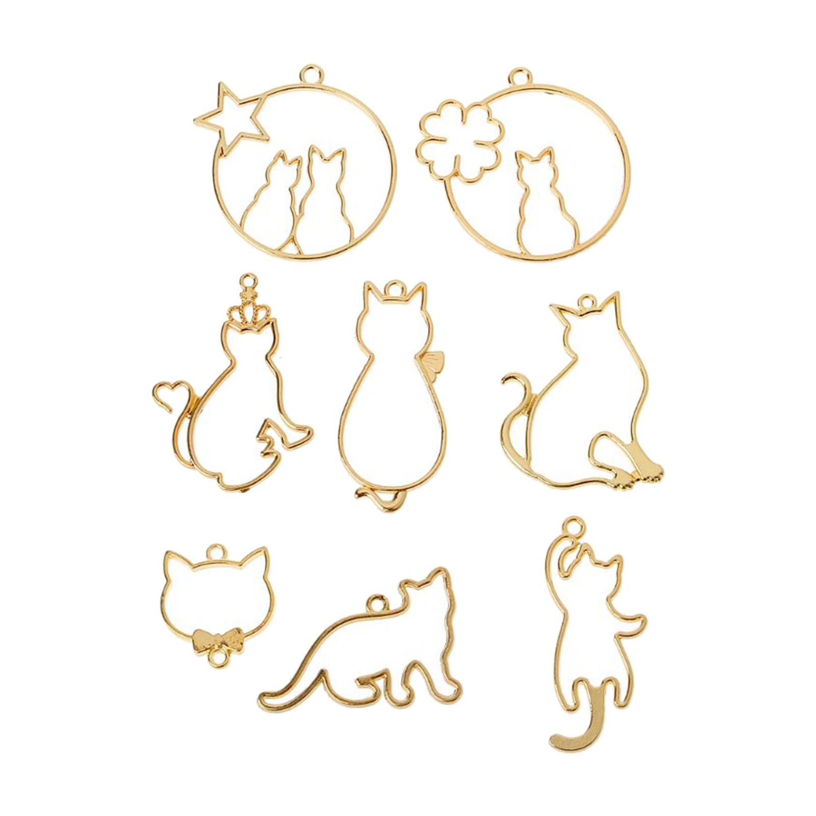 Cat Open Bezel Pendants Charms for DIY Assorted Geometric Hollow Trays