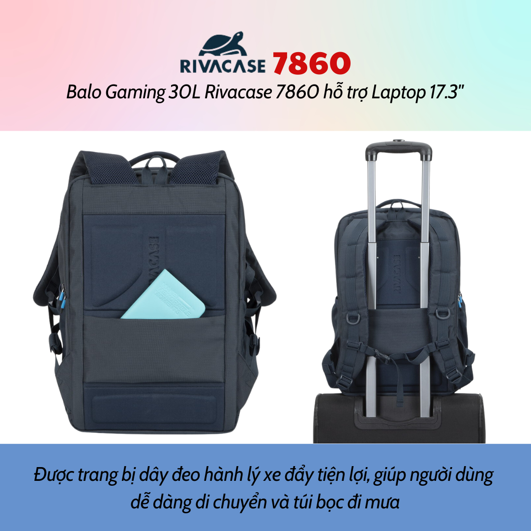 Balo Gaming 30L Rivacase 7860 Hỗ Trợ Laptop 17.3&quot; - Bảo Hành 24 Tháng - Hàng Chính Hãng