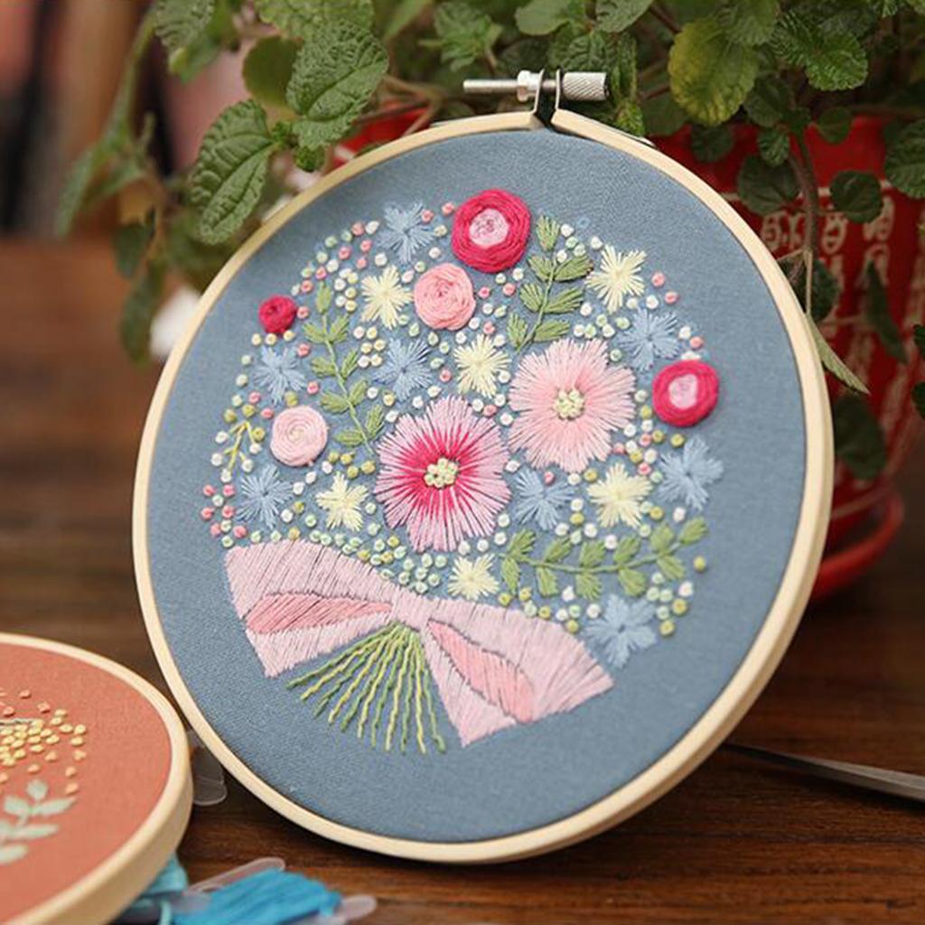 Embroidery Hoop Kids Adult Cross Stitch Threads Kits Flower Leaves 2 Styles
