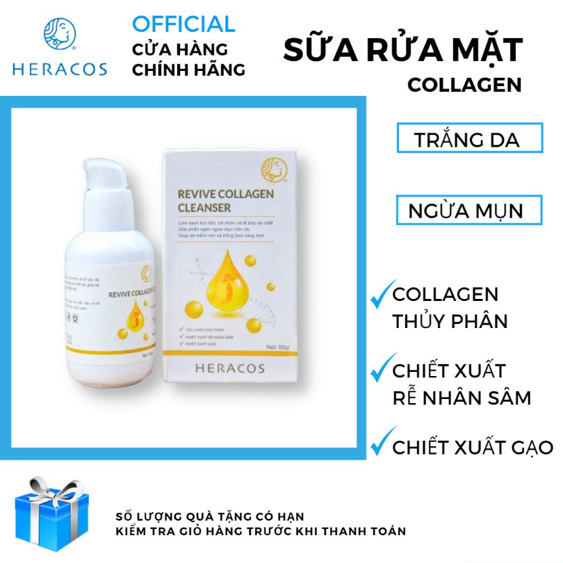 Sửa rửa mặt trắng da ngừa mụn giảm nhờn sửa rửa mặt collagen Heracos