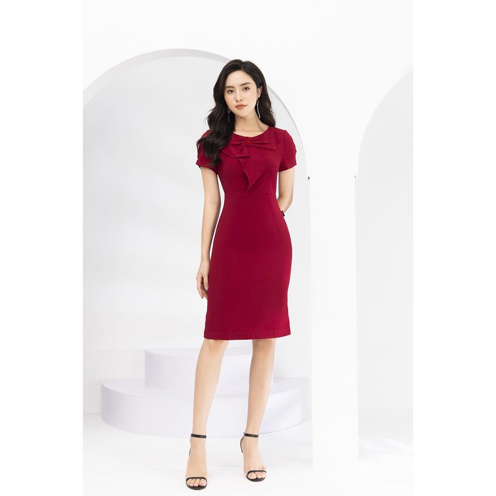 Đầm Nữ Công Sở LUPERI LFV3138 Dáng ôm body đính nơ ở ngực