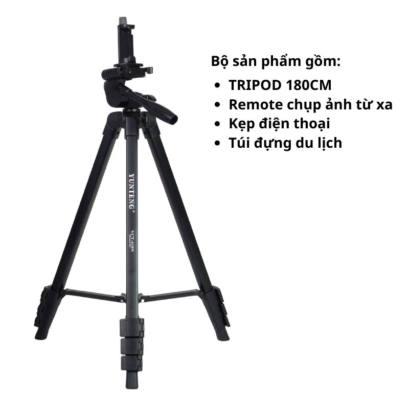 Tripod điện thoại, máy ảnh Yunteng VCT-618N - Gậy cao 1m8 có kèm remote và kẹp điện thoại - Hàng chính hãng