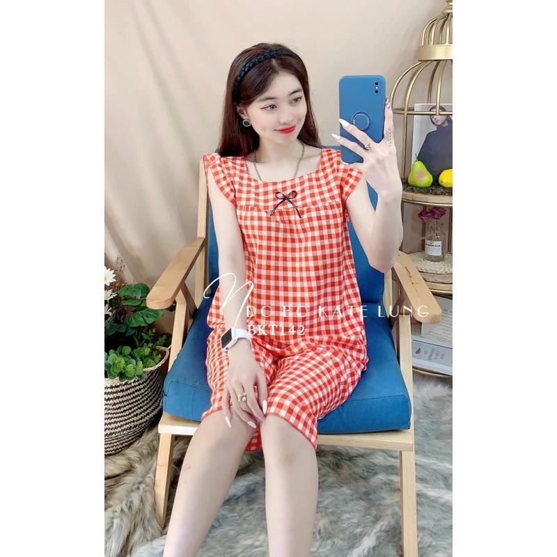 Sale Sập SànĐồ Bộ Quần Lửng, Đồ Ngủ Dọc Caro, Đồ Bộ Mặc Nhà Kate Cao Cấp Hàng Loại 1 Mềm Mại Thấm Hút Mồ Hôi 58ky M0042