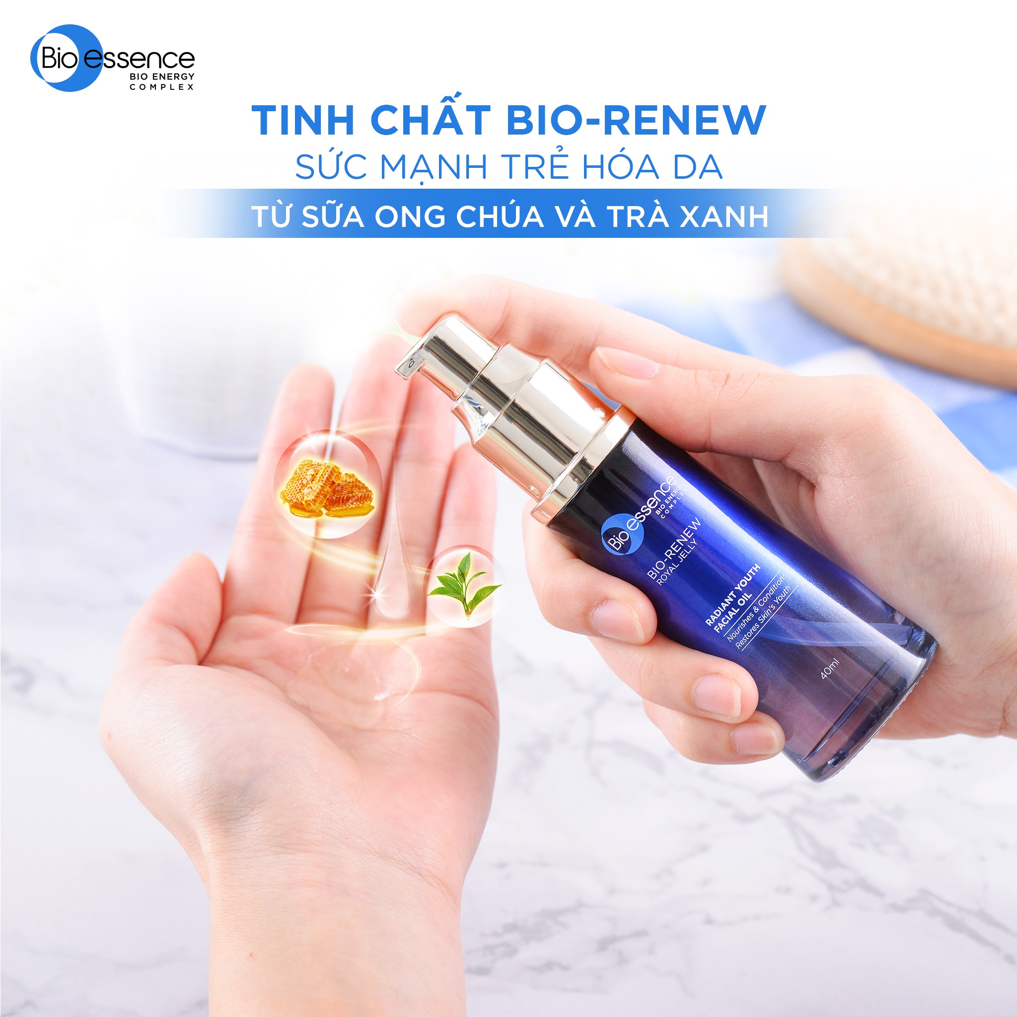 Tinh chất trẻ hóa da dưỡng da tươi trẻ Bio-essence Bio-Renew Facial Oil tinh chất sữa ong chúa 40ml