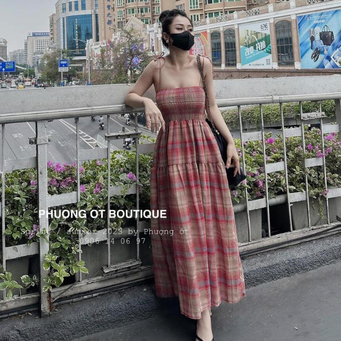 Áo kiểu, Áo yếm, áo cổ yếm đính ngọc tơ đũi xếp tầng xòe phong cách Trendy Clothing D8