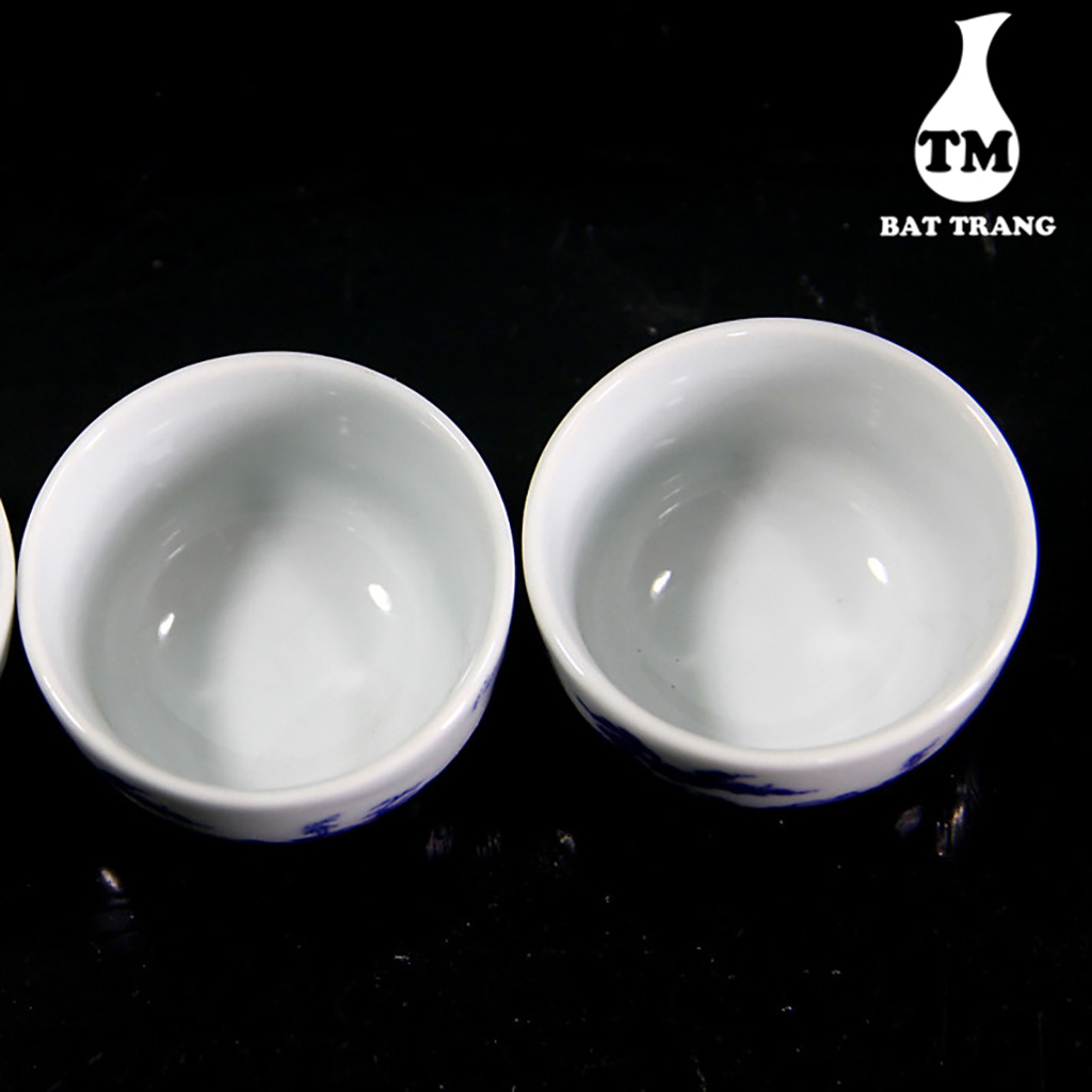 Bộ Ấm Trà Hoa Nhài Men Lam Vẽ Trúc Lâm Thất Hiền, Bộ Ấm Chén Trà Đạo Xưởng Gốm TM