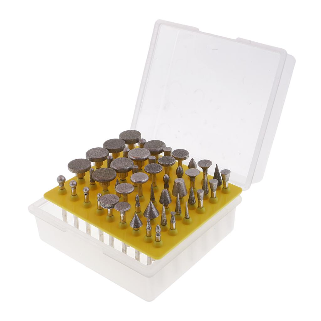 50 Pieces Professional Quality 1/8-Inch Shank Diamond Coated Rotary Burrs Set Fits Rotary Tools,Diamond Burr Set for Jewelry,Glass,Stone,Ceramic