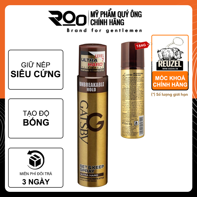 Gôm Xịt Giữ Nếp Tóc Siêu Cứng Gatsby Set & Keep Spray Hair Spray Ultra Hard - Tặng móc khoá chính hãng