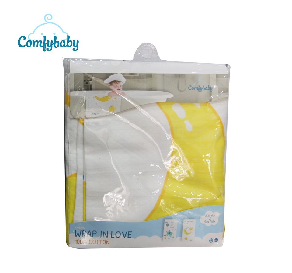 Khăn Tắm Em Bé Cao Cấp Comfybaby, Khăn Cotton Siêu Mềm (60x120Cm) Tặng Khẩu Trang - Màu Ngẫu Nhiên