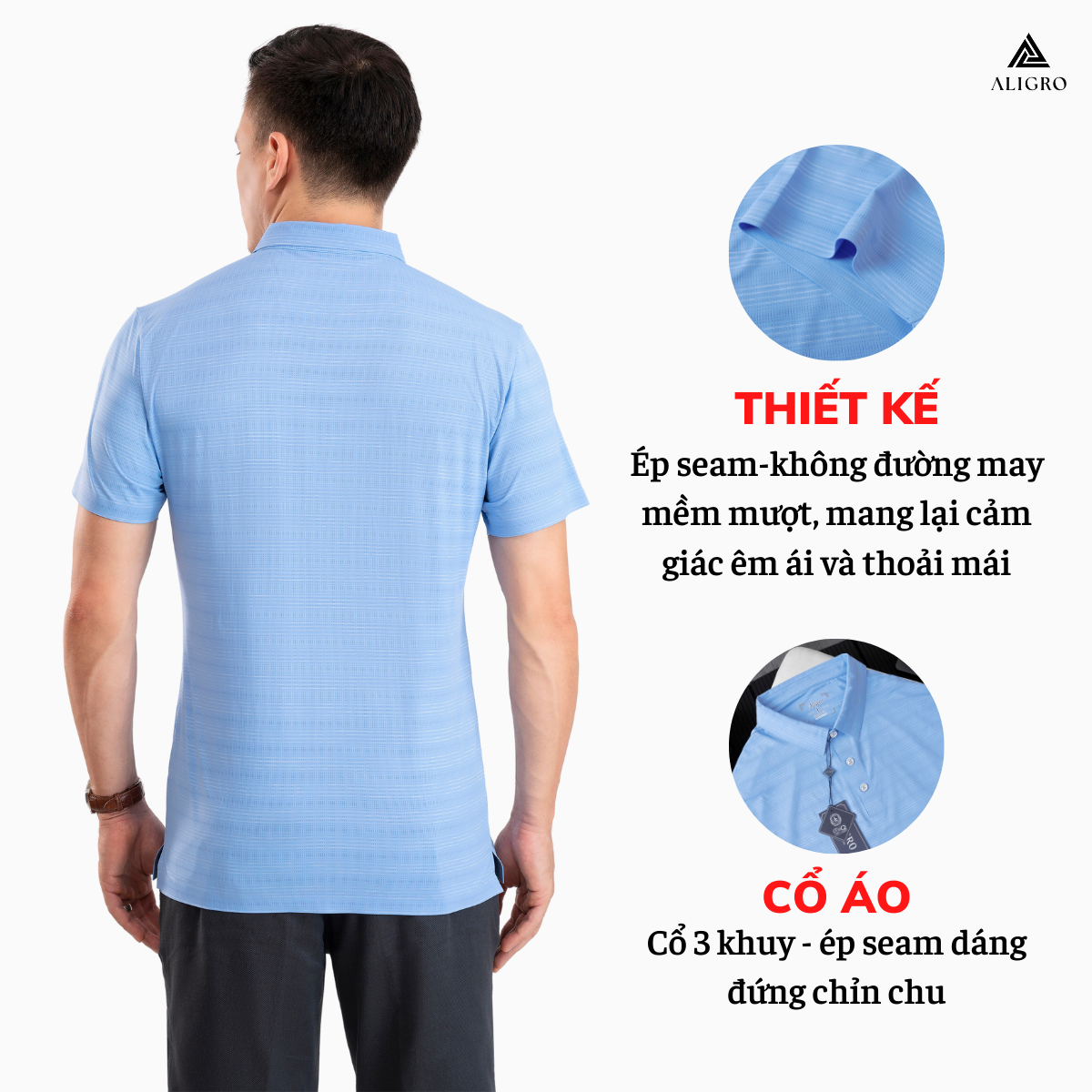 Áo polo golf nam ngắn tay ALIGRO chất vải coolmax kẻ ngang màu xanh blue năng động ALGPLO117