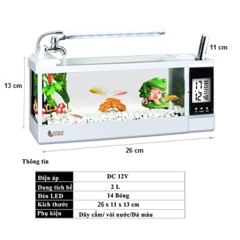 BỂ CÁ MINI KIÊM ĐỒNG HỒ ĐỂ BÀN SIÊU DỄ THƯƠNG JENECA TG-03M