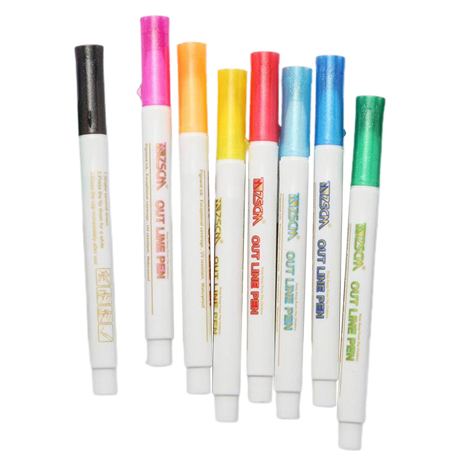 Outline Pens Double Line Metallic Markers, 8 Colors Outline Paint Doodle Pens