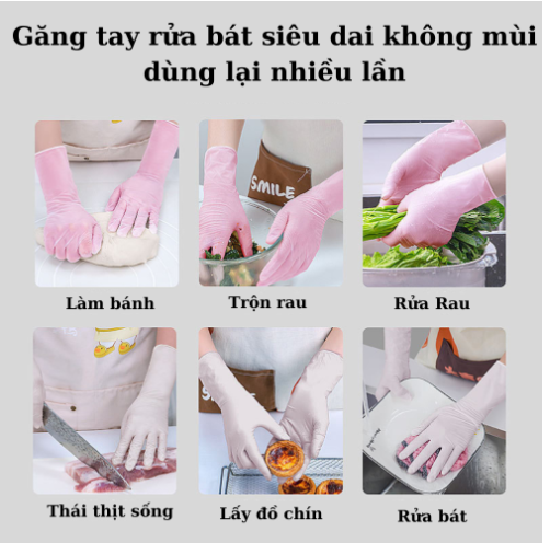 30 Găng Tay Cao Su Màu Hồng Làm Bếp Nấu Ăn, Bao Tay Rửa Bát Siêu Dai Không Mùi Dùng Nhiều Lần GD748-Gang30