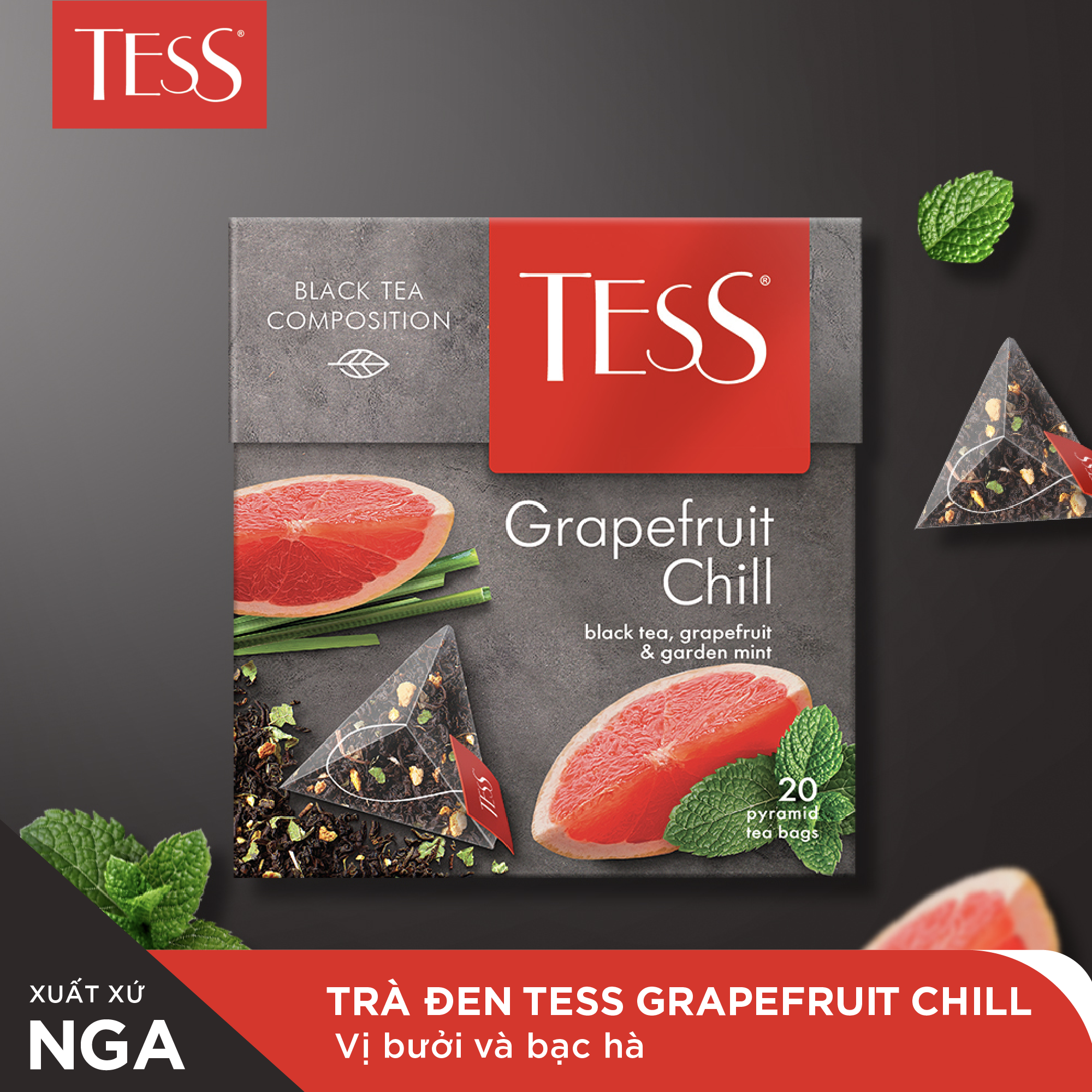 Set 3 hộp trà Tess Forest Fruit Tea vị hoa quả tươi 20 gói/hộp